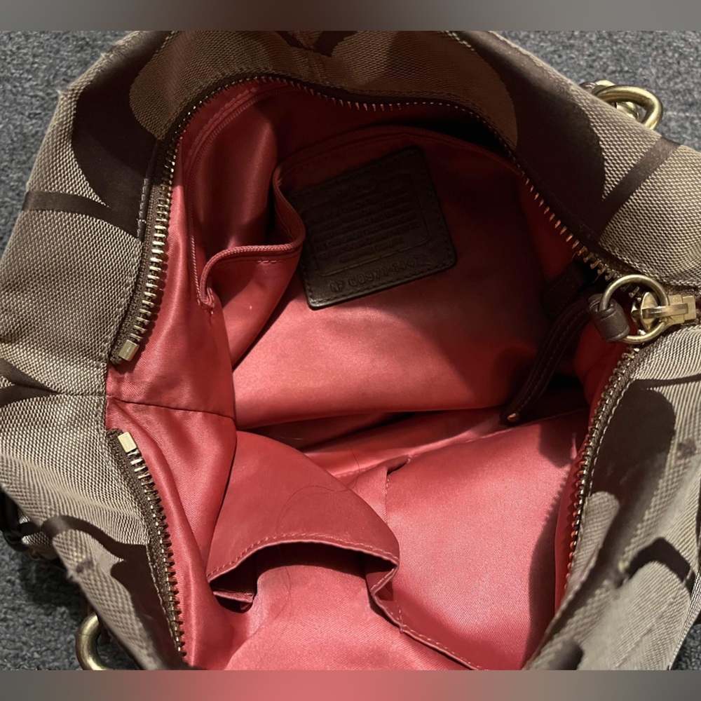 Coach 24CM Signature Khaki Brown Duffle Shoulder Bag Handbag F15067 Leather - Picture 13 of 16